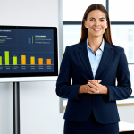 **

A professional female environmental consultant, fully clothed in appropriate business attire, giving a presentation on sustainable business practices in a modern office setting. Focus on data visualization and a positive, hopeful expression. "Safe for work", "professional", "appropriate content", perfect anatomy, well-formed hands, natural proportions, high resolution.

**