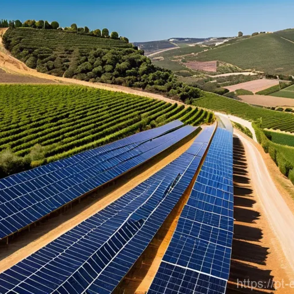 환경보호전문가의 연간 목표 설정 - **Prompt:** A vibrant, sun-drenched rural landscape in Portugal, showcasing the integration of renew...