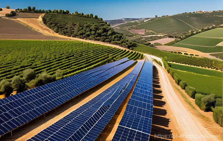 환경보호전문가의 연간 목표 설정 - **Prompt:** A vibrant, sun-drenched rural landscape in Portugal, showcasing the integration of renew...