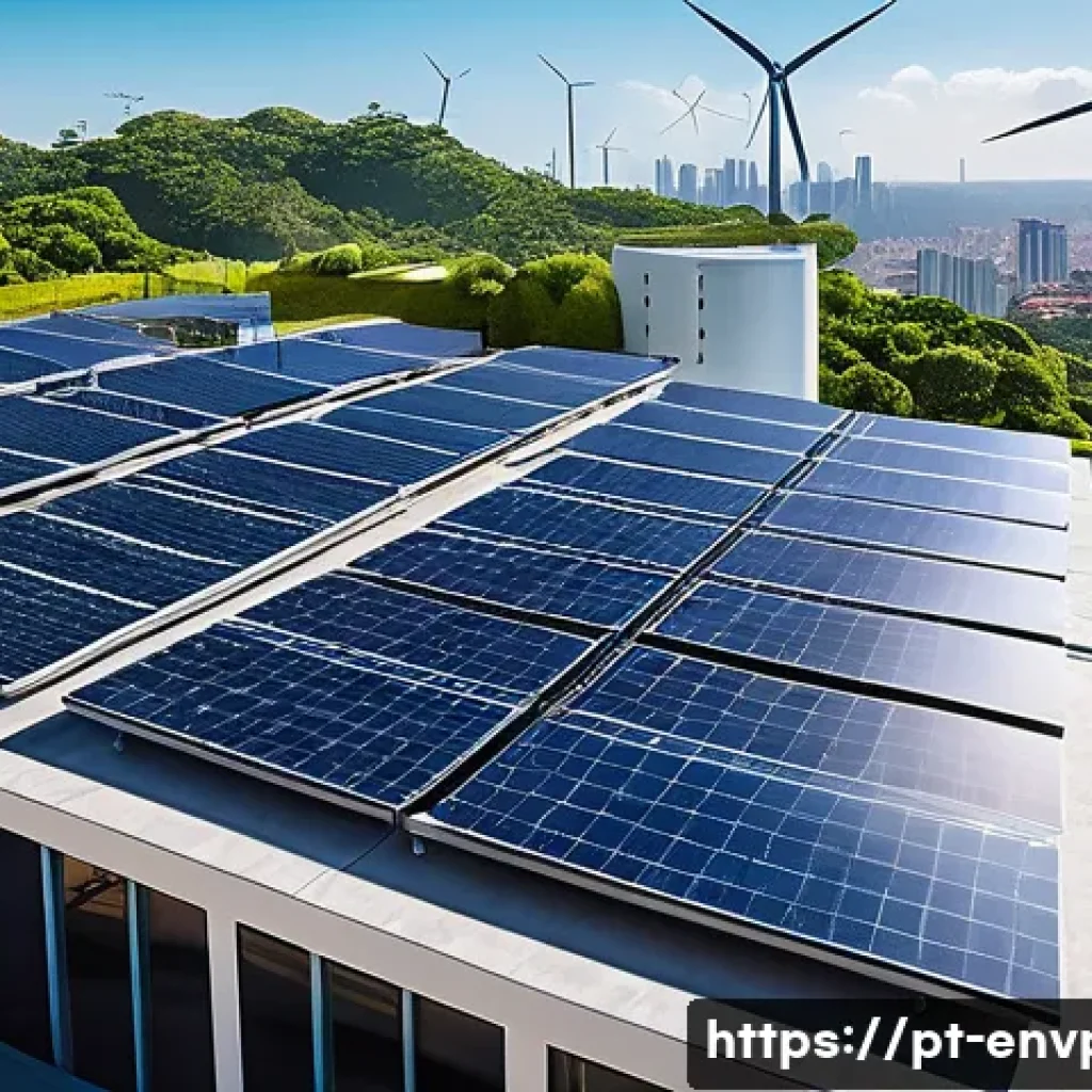 환경보호 기술 관련 특허 동향 - A modern Brazilian urban rooftop featuring flexible thin-film perovskite solar panels integrated wit...