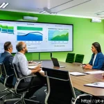 Home 23 환경보호 전문가의 회의록 작성 팁 - A modern corporate meeting room with diverse Brazilian environmental professionals actively discussi...